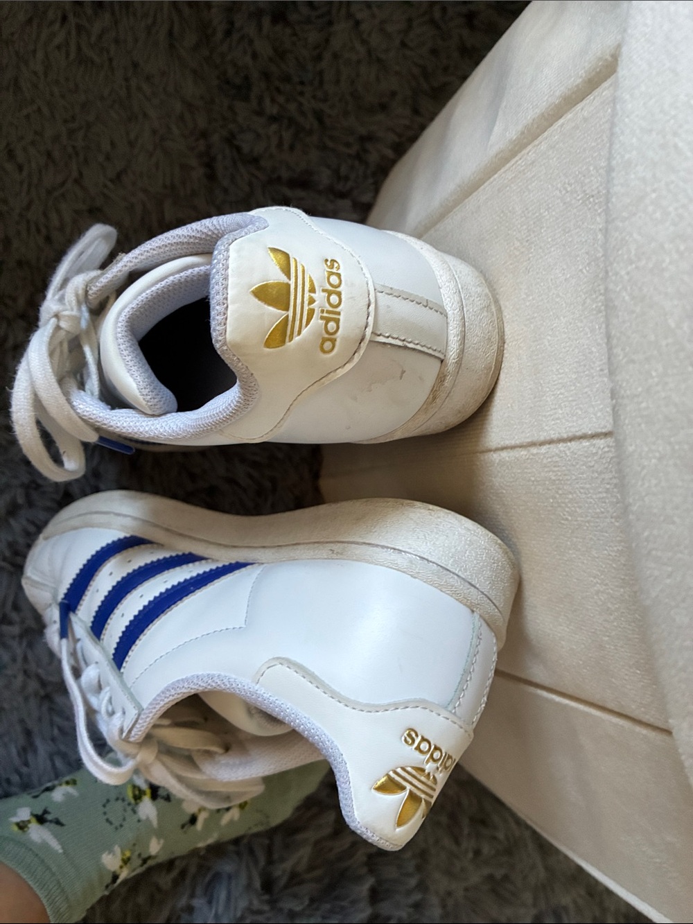 adidas Kids White and Blue Superstar Sneakers - Picture 4 of 6